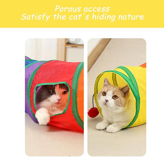 Foldable Cat Tunnel, S Shaped 2-Way Cat Tunnels for Indoor Cats, Collapsible Cat Play Tunnel, Interactive Toy Maze Cat House with 2 Play Balls for Cats, Puppy, Kitty, Kitten, Rabbit