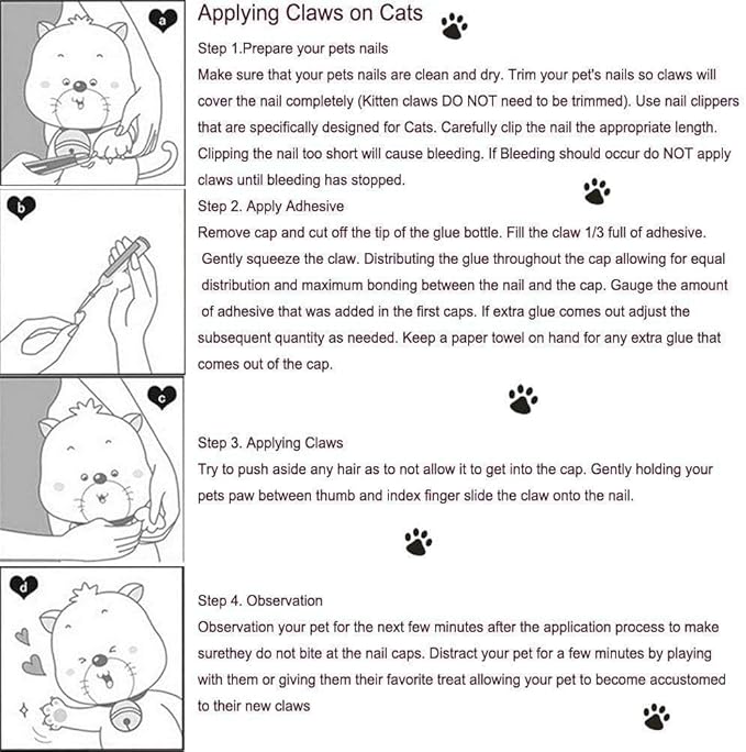 100pcs Cat Nail Caps Kitten Caps Cat Caps Cat Nail Covers with 5pcs Adhesive Glue+5pcs Applicators+Instruction