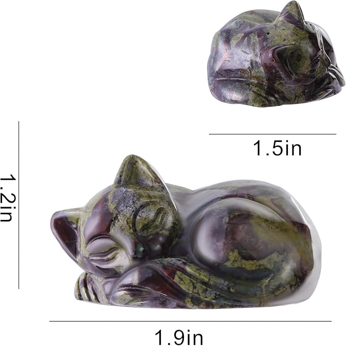 2" Sleeping Cat Statue Dragon Blood Healing Crystals Hand Carved Cute Kitten Figurine, Worry Stone for Anxiety Relif Home Desk Decor Animal Figurine