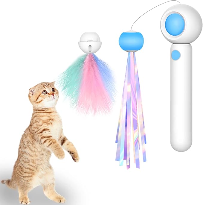 Cat Toys for Kitten,Interactive Cat Wand Exercise,Retractable Teaser,2 Pcs Refills Assortments Bored Cat Chase Fishing Pole,Funny Gifts