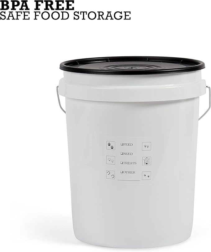 United Solutions Airtight Pet Food Storage Container, 5 Gallon Capacity, Great for Dog Food, Cat Food, Bird Seed, Dry Food Storage, White Container with Black Lid, 2-Pack