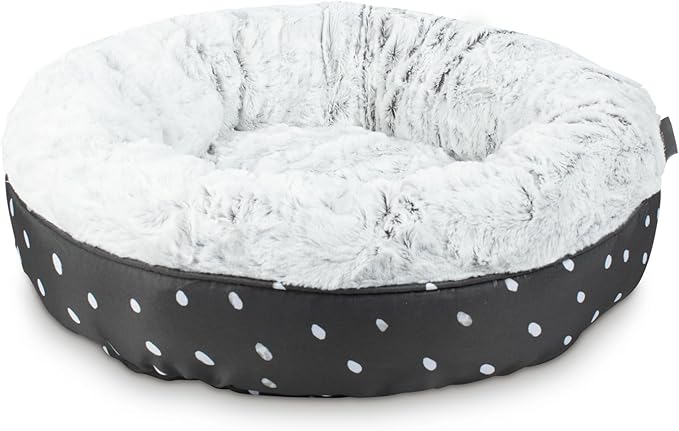 Fringe Studio Mudcloth Dabs Charcoal Small Circle Pet Bed 18"- Poly Filled with Faux Fur Interior - Machine Washable