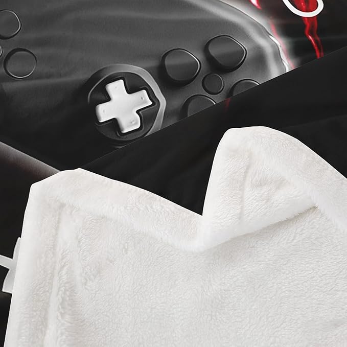 Black Gamepad Plush Blanket for Sofa Couch Bed Modern Gamer Fuzzy Blanket Video Game Controller Fleece Throw Blanket Room Decor Console Action Buttons Sherpa Blanket Twin 60"x80"