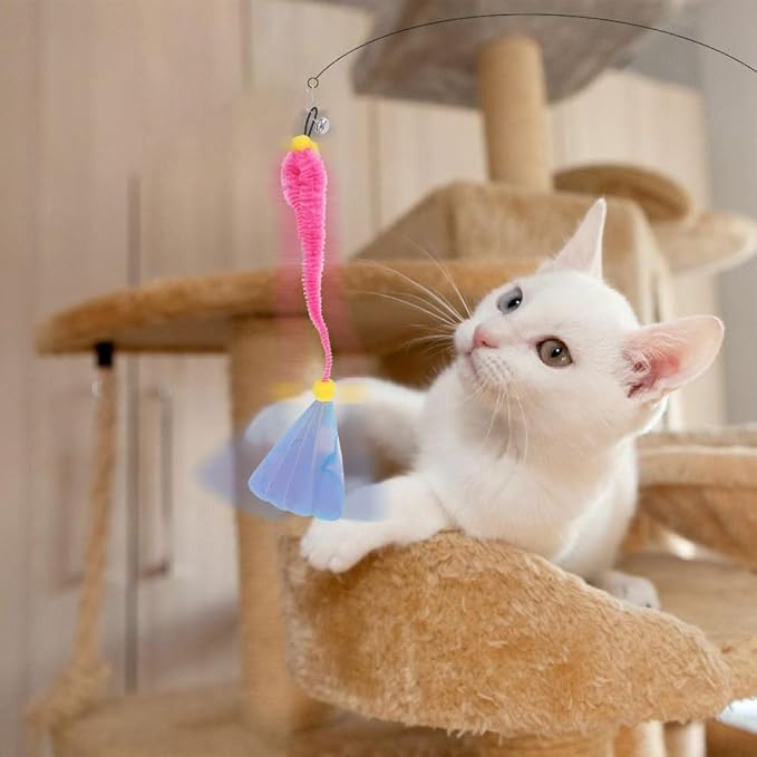 MiOYOOW Cat Wand Toy Refills, 6PCS Sequins Cat Insect Toy Interactive Cat Wand Replacement with Bells for Indoor Cats Kittens