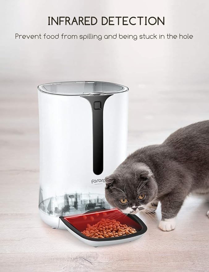 Automatic Cat Feeder, Faroro Dog Food Dispenser for Small Pets with Distribution Alarms, Portion Control, Voice Recorder and Programmable Timer for up to 4 Meals per Day