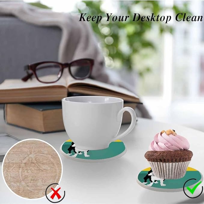 Boston Terrier Dog Coasters for Drinks Absorbent Ceramic Drink Coaster for Coffee Wooden Table Home Decor Set of 2