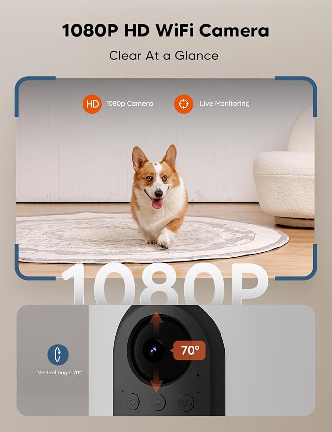 WOPET Automatic Cat Feeder with Camera for Two Cats, 1080p HD Automatic Dog Feeder, 5G WiFi Pet Feeder with Night Vision for Cat & Dog, SD Card Storage & 2-Way Audio,White 6L