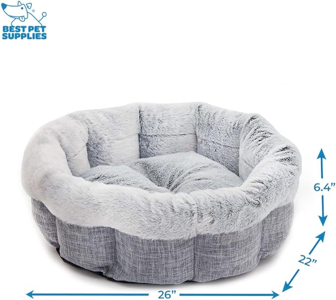 Best Pet Supplies Round Dog Bed with Reversible Pillow, Luxuriously Soft Machine Washable Dog Bed for Small and Medium Breeds - Light Gray, 26" x 22" x H:6.4"