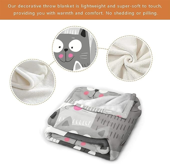 COLLA Cute Cats Blankets for Boys Girls, Lightweight Soft & Fuzzy Flannel Plush Kids Throw Blankets for Couch Bed Sofa Travel 60"X50"