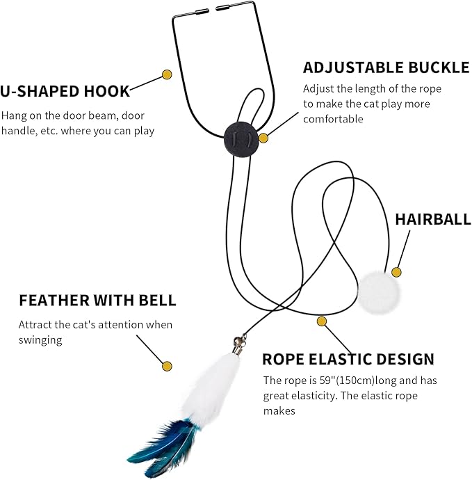 Interactive Cat Feather Toys,Hanging Cat Teaser Toy,Retractable Hanging Interactive cat Toys for Indoor Cats Kitten Play Exercise, Cat Fun Mental Exercise Puzzle Kitten Toys(1pc,U-Claw)