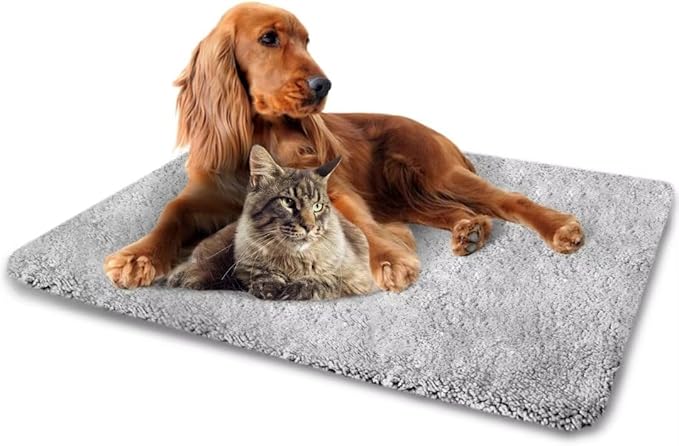 NWK Fluffy Self Warming Thermal Plush Fur Pet Mat for Dogs and Cats, Body Heat Reflecting Cat Bed Mat, Washable, for Sofa & Crate & Kennel & Car Seat (28'' X 45'', Grey)