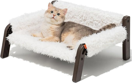 MEWOOFUN Raised Cat Bed,Cat Sofa Elevated Cat Bed Small Dog Couch Cat Beds for Indoor Cats Kitten Bed with Non-Slip Bottom Pet Bed Indoor/Outdoor Up to 44 Lbs(Plush Beige)