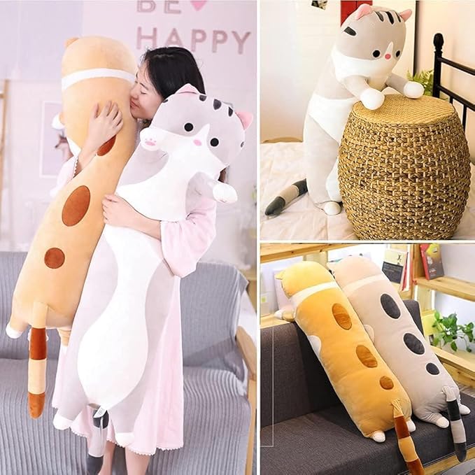 Cute Long Plush Cat Pillow,Soft Plushie Stuffed Animal Toy,Gift for Kids Girlfriend (Gray, 43.3inch/110cm)