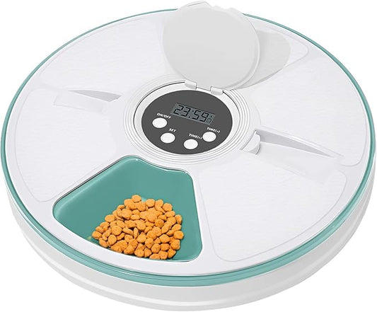 Automatic Cat Feeder Wet Food/Dry Food, 6Meal Timed Pet Feeder Easily Programmable &Easy to Clean, Auto Feeder for Cats/Small Dogs(Green)