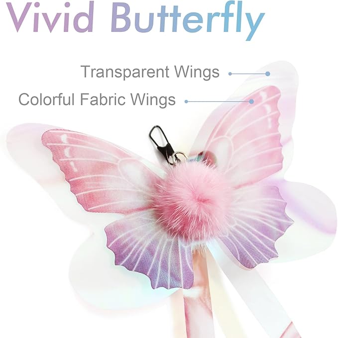 SONGWAY Cat Butterfly Toys Wand - 7 Pieces Cat Toy Set, Retractable Cat Wand with 6 Butterfly Cat Toys Replacement with Bells, Interactive Cat Toys for Indoor Cats Kittens