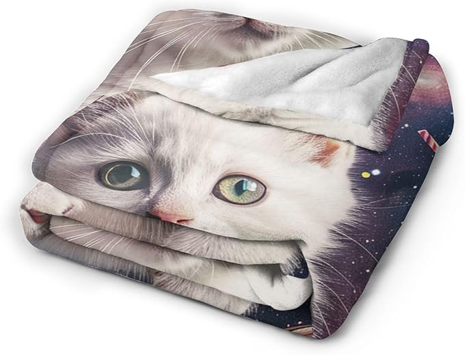 Funny Cats Blanket for Women Hamburgers Pizza Throw Blanket Cats Space Galaxy Stuff Decor Merch Cozy Flannel Lightweight Warm Soft Plush Fuzzy Bedding Cats Gifts for Men Girls Couch Bed 50"X40"