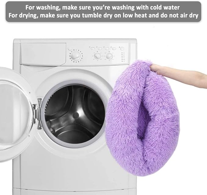 Cat Beds for Indoor Cats - Cat Bed Washable 24 inches, Dog Beds for Small Medium Dogs, Anti Anxiety Round Fluffy Plush Faux Fur Cat Bed, Thick Bottom (Purple, Large)