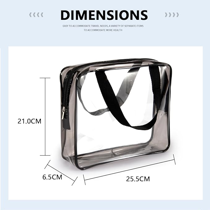2Pcs Crystal Clear PVC Travel Toiletry Bag Kit for Women Men, Waterproof Vinyl Packing Organizer Storage Bags with Zipper Handle Straps, Cosmetic Pouch Carry on Airport Airline Compliant Bag Handbag