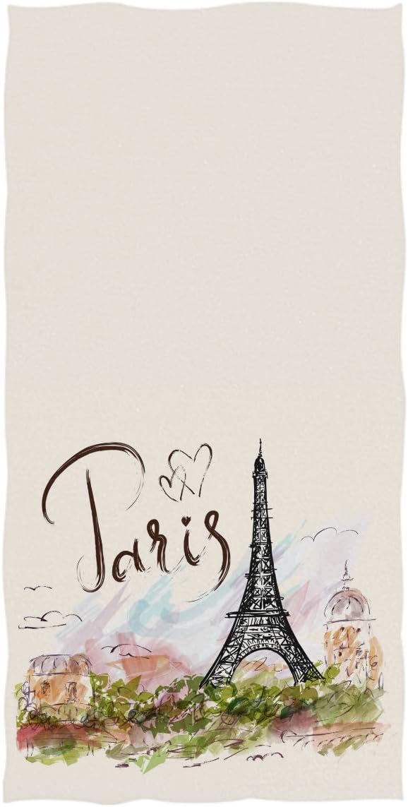 Pfrewn Eiffel Tower Towels Romantic Paris Ultra Soft Highly Absorbent Multipurpose Bathroom Towel for Hand,Face,Gym,Sports and Spa Home Decor, 16x30 in
