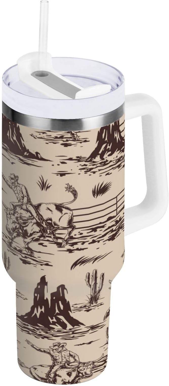 Boccsty Cowboy Cacti Insulated Tumblers Reusable Stainless Steel Tumbler 30 oz Cup Coffee Travel Mug Water Bottle with Handle & Flip Straw for Home Office Car