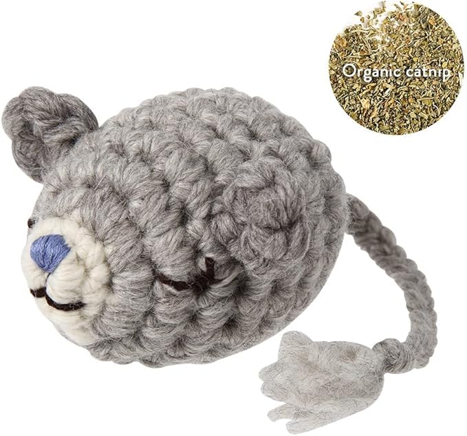 Cat Plush Toy Knitted Large Size Mouse - Mom & Daddy Mouse-, Organic Catnip Included, Handmade