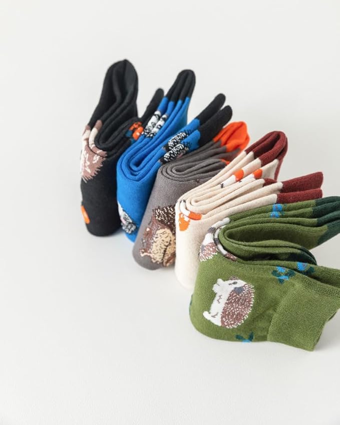 5 Pairs Cute Animal Crew Socks Fun Casual Cotton Calf Socks for Women