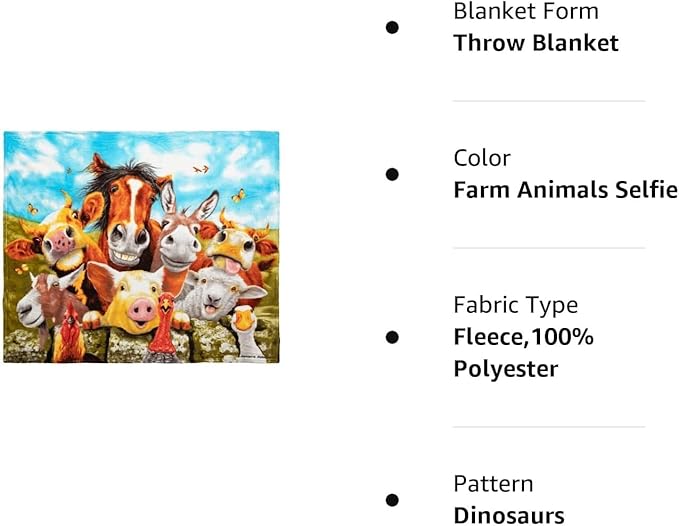Dawhud Direct Cartoon Selfie Farm Animals Fleece Blanket for Bed 50" x 60" Farm Animal Fleece Throw Blanket for Women, Men and Kids Super Soft Plush Horse Blanket Throw Plush Blanket for Horse Lovers