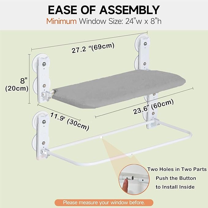 Marchul Cat Window Perch with Feather Bell Cat Wand, Foldable Cat Window Hammock, Cat Bed Window with 4 Strong Suction Cups, Sturdy Metal Frame and Soft Cover Available for All Seasons