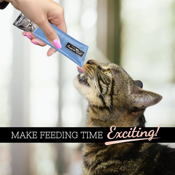 Fussie Cat Ocean Fish and Salmon Puree, lickable cat Treats, 0.5oz Pouch Pack of 4