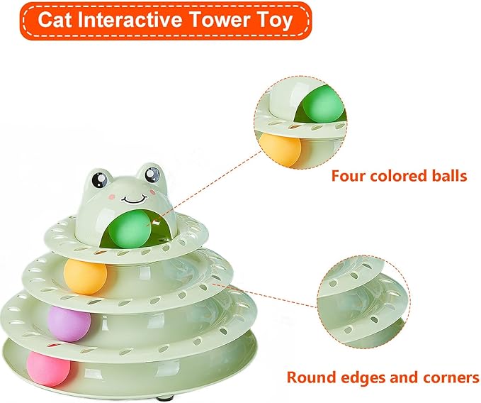 Cat Toys, 4-Level Turntable Ball Track Interactive Cat Toy for Indoor Cats, Self Play Fun Roller with Colorful Rotating Ball Puzzle Exercise Kitten Toys (Green)