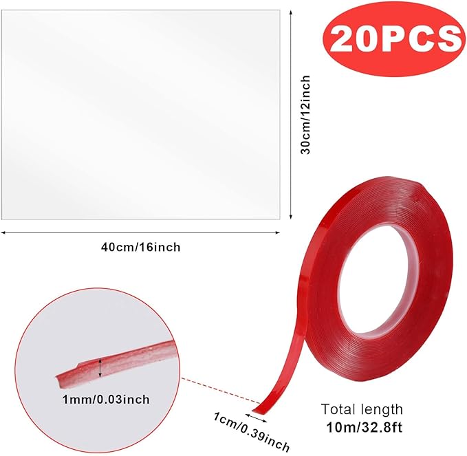 20 Cat Litter Box Shields, Clear Cat Litter Box Splash Guard with Double Sided Tape High Sided Kitty Litter Pan Box Pee Shields for Open Top Privacy Screen (Litter Box Not Included), 12 x 16in