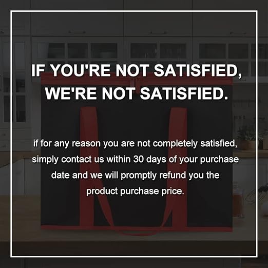 Bodaon 2-Pack Insulated Reusable Grocery Shopping Bags, X-Large Picnic Cooler Bag with Zipper Zippered Top Cold, Black with Red Edge