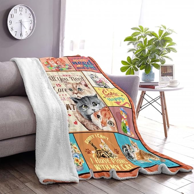 Cat Blanket - Cat Lover Gifts for Women & Girls, Kitten Blanket Throw for Bedroom, Sofa, Couch - 50x60 inches
