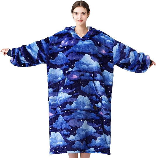 THREE POODLE Wearable Blanket Hoodie, Oversized Sherpa Sweatshirt Blanket for Adults Women Men, Warm Cozy Hooded Blanket, Gifts for Mom Girlfriend