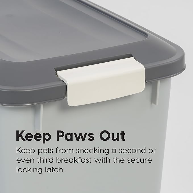 IRIS USA Dog Food Storage Container with Wheels, Airtight Lid, 2-Cup Scoop, Up to 40 Pounds Pet Food Storage, Built in Scoop Storage in Lid, Versatile Pet Food Bin, Portable, BPA Free, Gray/Dark Gray