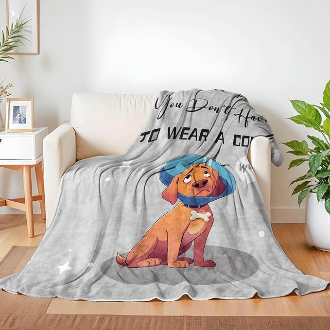 Get Well Gifts for Women, After Surgery Blanket, Get Well Gifts for Women/Men After Surgery, at Least You Dont Have to Wear A Cone Blanket (Grey Dog, 50" x 60")