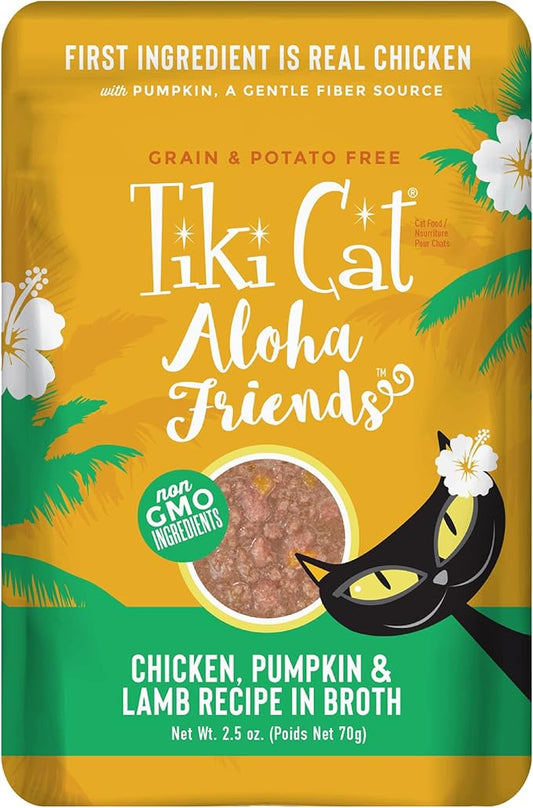 Tiki Cat Aloha Friends, Chicken, Pumpkin & Lamb, Grain-Free & High Moisture, Wet Cat Food for All Life Stages 2.5 oz. Pouch (Pack of 12)