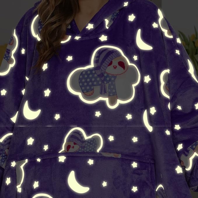 THREE POODLE Wearable Blanket Hoodie, Glow in The Dark Oversized Hoodie Blanket, Sherpa Hooded Blanket Sweatshirt for Adults Women Men Kids, Cozy Gifts