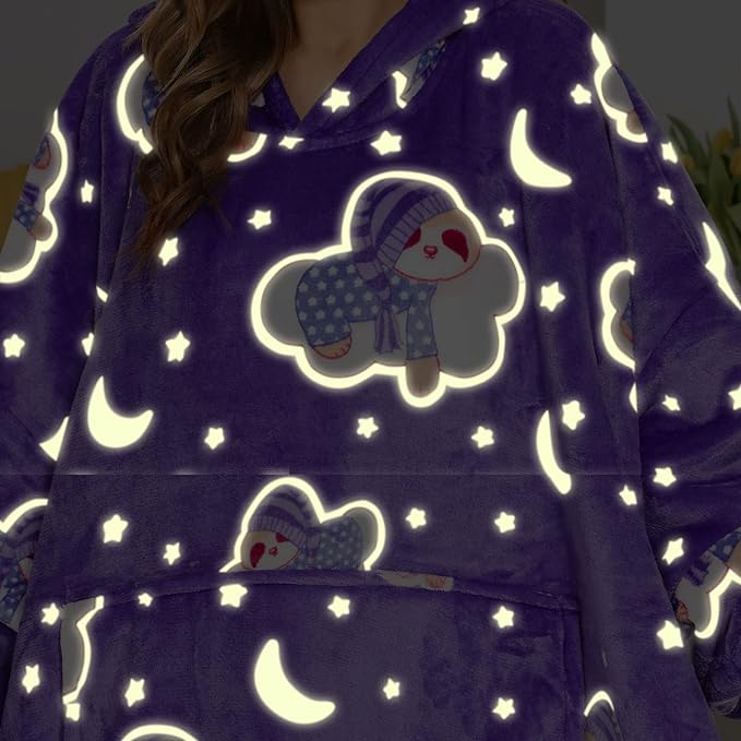 THREE POODLE Wearable Blanket Hoodie, Glow in The Dark Oversized Hoodie Blanket, Sherpa Hooded Blanket Sweatshirt for Adults Women Men Kids, Cozy Gifts