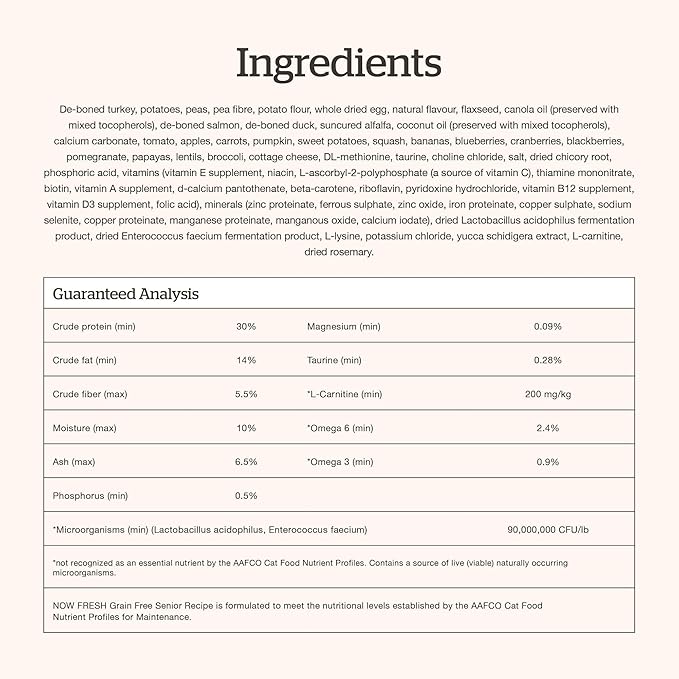 Now Fresh Grain-Free, Dry Cat Food, Turkey, Salmon and Duck Kibble, Real Meat and Fish Senior Recipe, 16 lb Bag