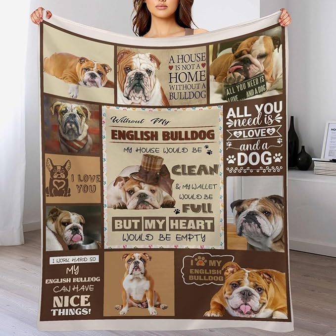 Bulldog Blanket Dog Frenchie Gifts for Girls Boys Woman Kids Bulldog Lover Throw Blankets Soft Blanket Warm Fleece Flannel Plush Blankets for Bed Sofa Couch 60"x80"