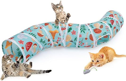 Glittme Cat Tunnel, Cat Tunnels for Indoor Cats, S-Shape Peekaboo Cat Cave with Cat Toys, Foldable Cat Tubes and Tunnels for Cats, Rabbit, Puppy, Guinea Pig