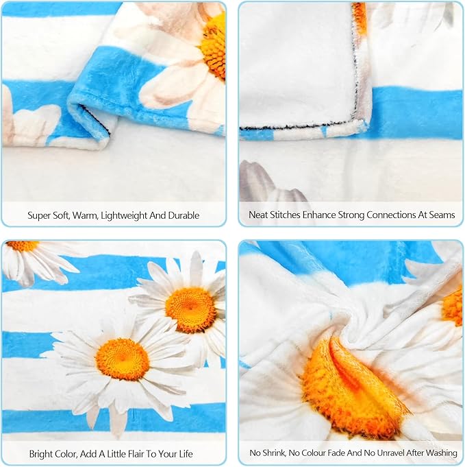 Ultra-Soft Microfiber Throw Blanket 350 GSM Fuzzy Fleece Blanket for Adults Kids Gift Couch, Sofa, Bed Daisy 60"x50"