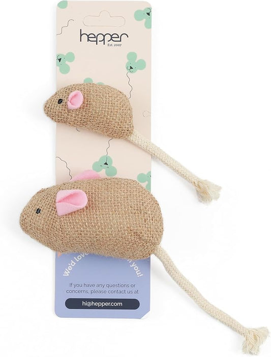 Hepper Catnip Mice Toy Set - Hessian: Premium Catnip-Infused Mice Cat Toys for Endless Play, Multi-Textured Hessian Fabric Ideal for Quiet Self-Play - 2 pcs Pet Toys for Cats for Kicking & Tossing