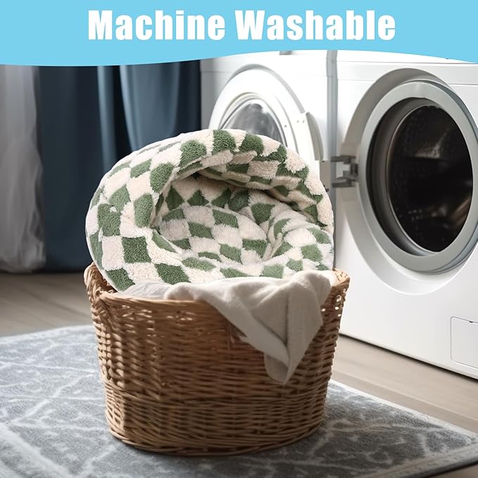 Dog Beds for Small Dogs, Cat Bed Cave, Washable Cute Cat Bed, Cozy Nook Pet Bed for Dogs or Cats, Anti-Slip Puppy Bed Fits up to 22 lbs Pets(Grid Green, 24" x 24")