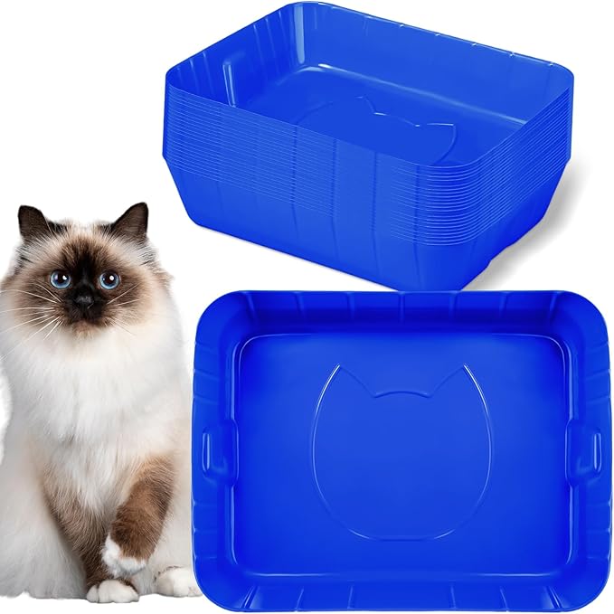 Bokon 25 Pcs Disposable Litter Boxes for Cats Plastic Cat Litter Tray Kitten Litter Pan for Kitty Rabbit Guinea Pig Hamster Pets Supplies Travel Home Toilet, 15.7 x 11.8 x 3 Inches (Royal Blue)
