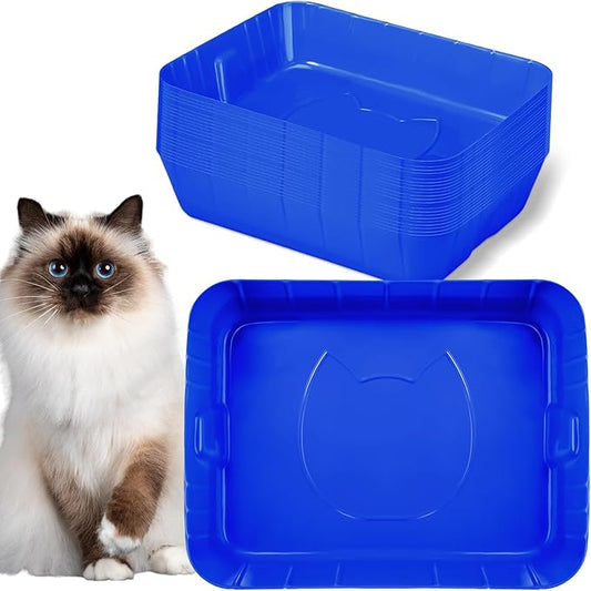 Bokon 25 Pcs Disposable Litter Boxes for Cats Plastic Cat Litter Tray Kitten Litter Pan for Kitty Rabbit Guinea Pig Hamster Pets Supplies Travel Home Toilet, 15.7 x 11.8 x 3 Inches (Royal Blue)