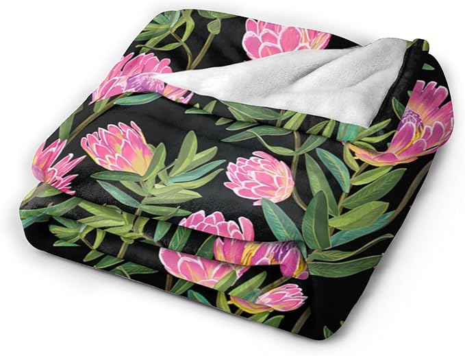 Protea Flower Blanket Ultra Soft Cozy Plush Farmhouse Floral Throw Blanket Wildflower Lovers Gifts for Girls Women Kids Adults Lightweight Flannel Comfy Blankets for Couch Sofa Bed 80"x60"
