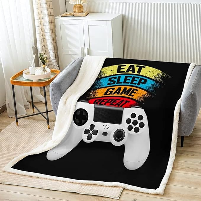 Game Fleece Throw Blanket Boys Gamer Gaming Sherpa Blanket for Couch Bed Sofa Game Room Decor Gaming Plush Blanket Soft and Lightweight Kids Teens Games Console Fuzzy BlanketTwin 60"x80"