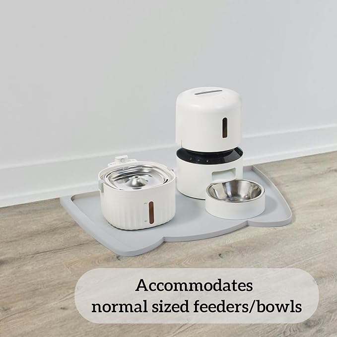 OHMO Dog Food Mat(Ash, 24 * 15'') w/Residue Collection Pocket Silicone Pet Feeding Mat for Floor High Edges Anti Spills Waterproof Cat Water Bowl Tray, Easy Clean Placemat